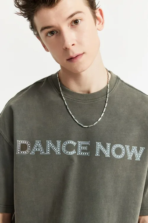 Pánské streetwear volné tričko s zdobeným potiskem Dance now