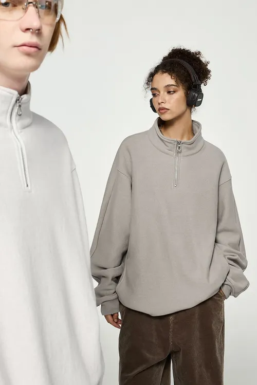 Bluza polarowa unisex w jednolitym kolorze ze stójką i zamkiem błyskawicznym do połowy długości