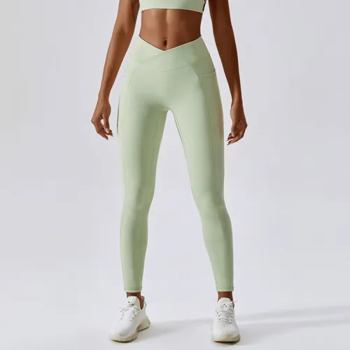 Női gyorsan száradó sport leggings magas derékszíjjal és zsebekkel az oldalán