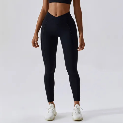 Női gyorsan száradó sport leggings magas derékszíjjal és zsebekkel az oldalán