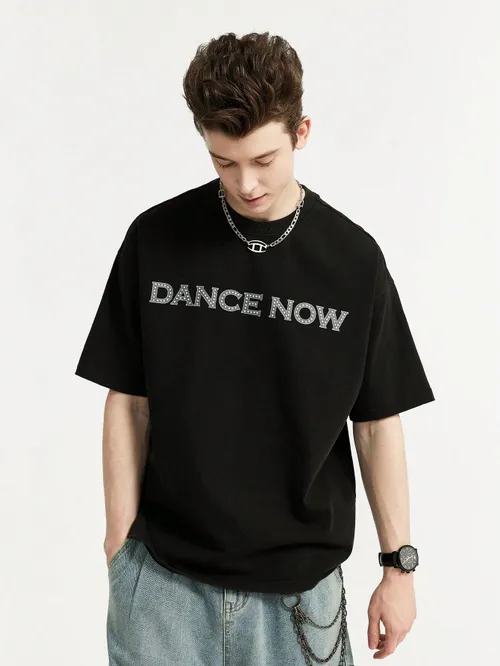 Pánské streetwear volné tričko s zdobeným potiskem Dance now