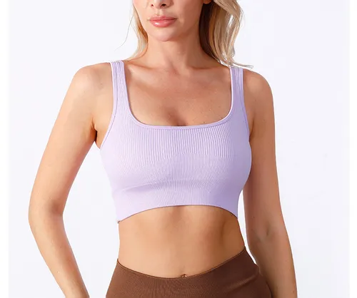 Soutien-gorge de sport de yoga côtelé pour femmes avec coussinets de poitrine