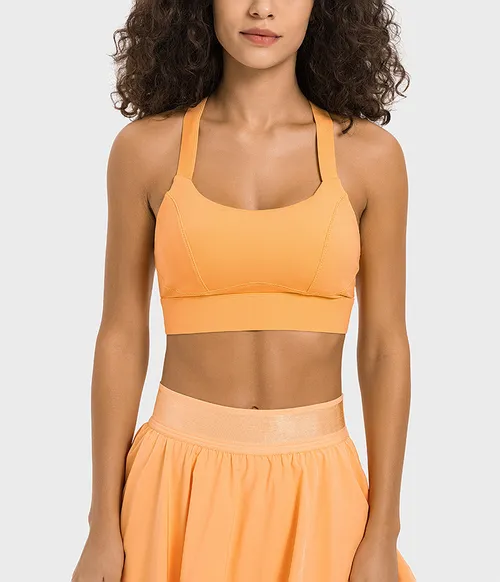 Soutien-gorge de sport à haute élasticité et anti-choc pour femmes avec fermeture à trois rangées et design de soutien latéral