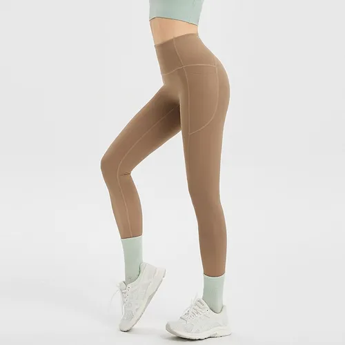 Leggings de sport à taille haute pour femmes avec coutures et poches contrastées