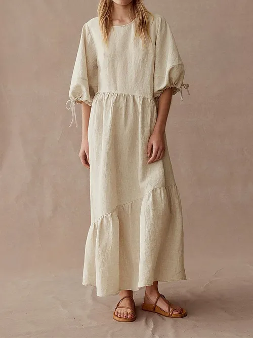 Élégante robe longue et ample avec manches lanternes et cordon de serrage pour dames