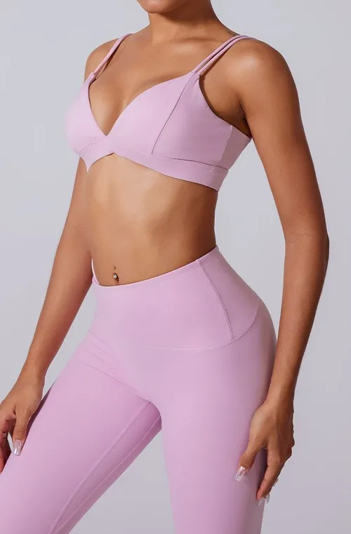 Soutien-gorge de sport pour femmes, de couleur unie, avec double bretelle et effet push-up