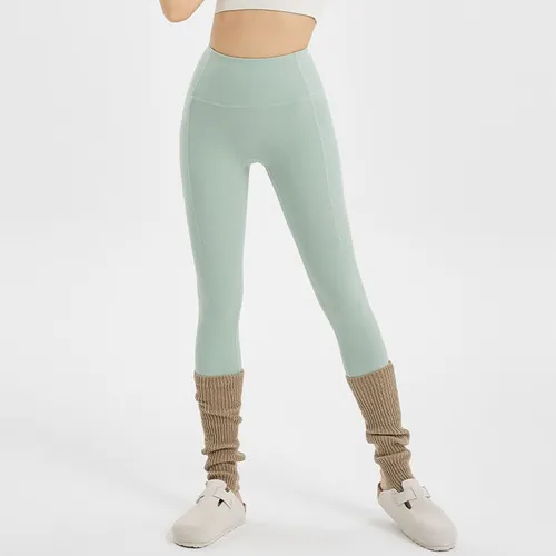 Leggings de sport à taille haute pour femmes avec coutures et poches contrastées