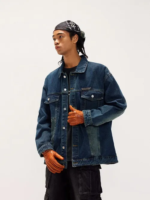 Veste en jean rétro pour hommes avec poches et col