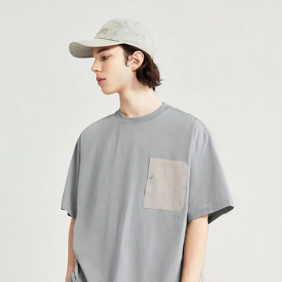 Unisex oversize tričko s kapsou a krátkým rukávem Asymmetrical M Grey