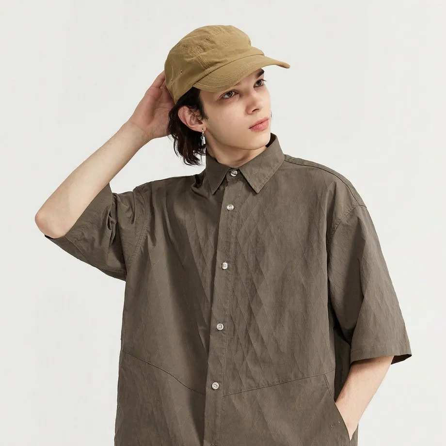 Unisex oversize košile s krátkým rukávem a kapsami Streetstyle M Brown