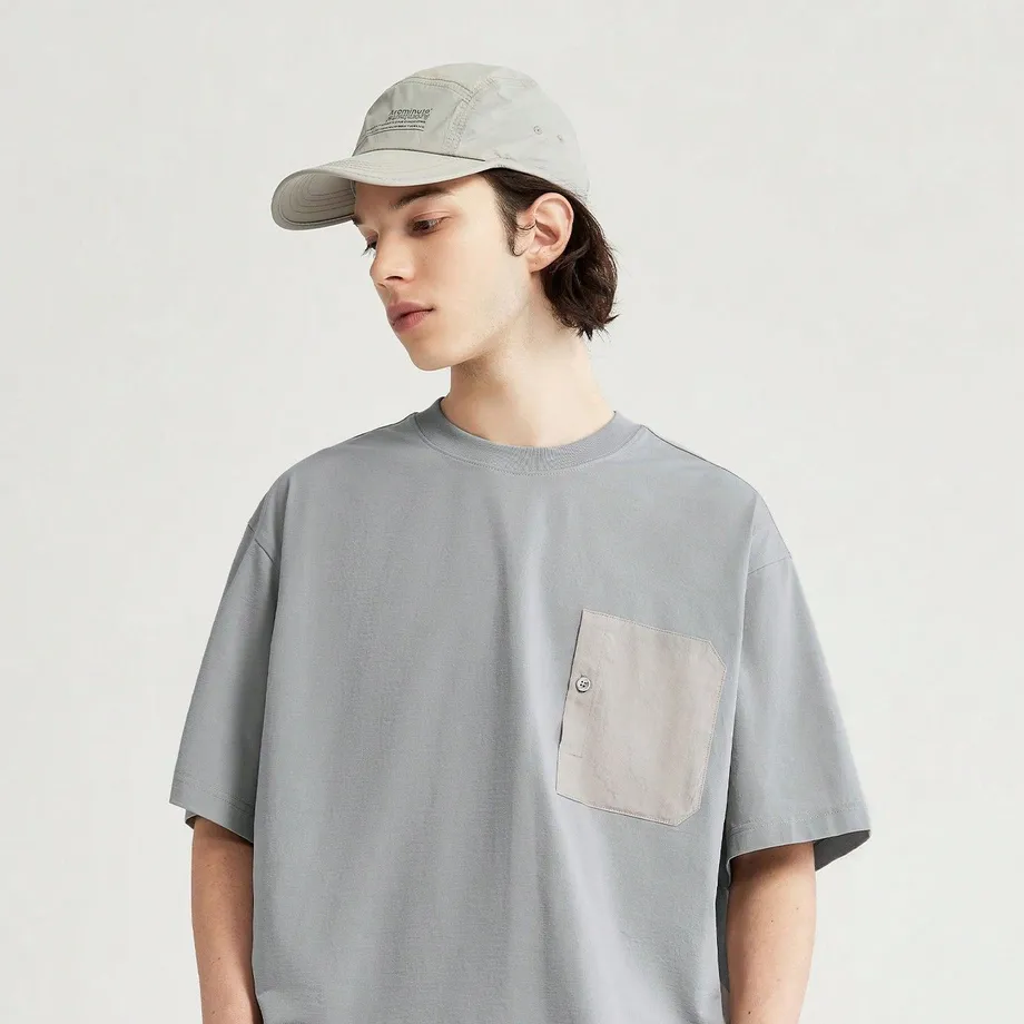 Unisex oversize tričko s kapsou a krátkým rukávem Asymmetrical M Grey