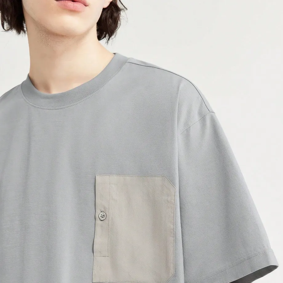 Unisex oversize tričko s kapsou a krátkým rukávem Asymmetrical M Grey