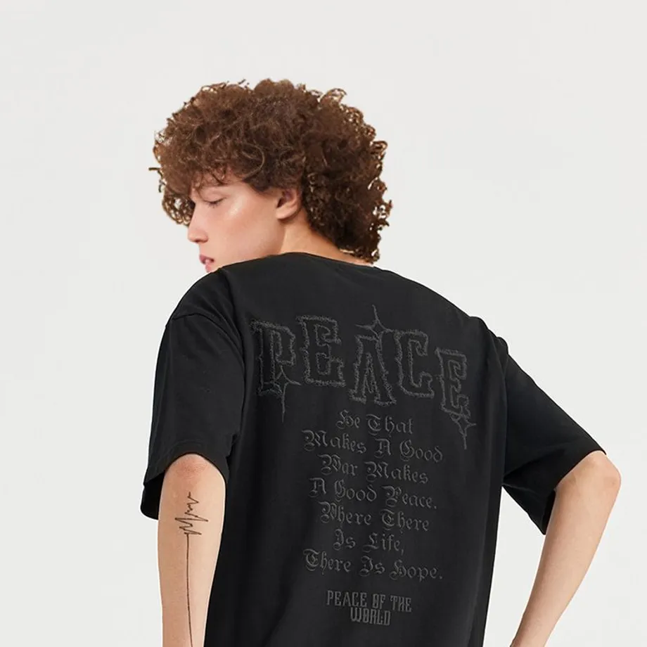 Unisex oversize tričko s krátkým rukávem a streetwear potiskem Peace L Black