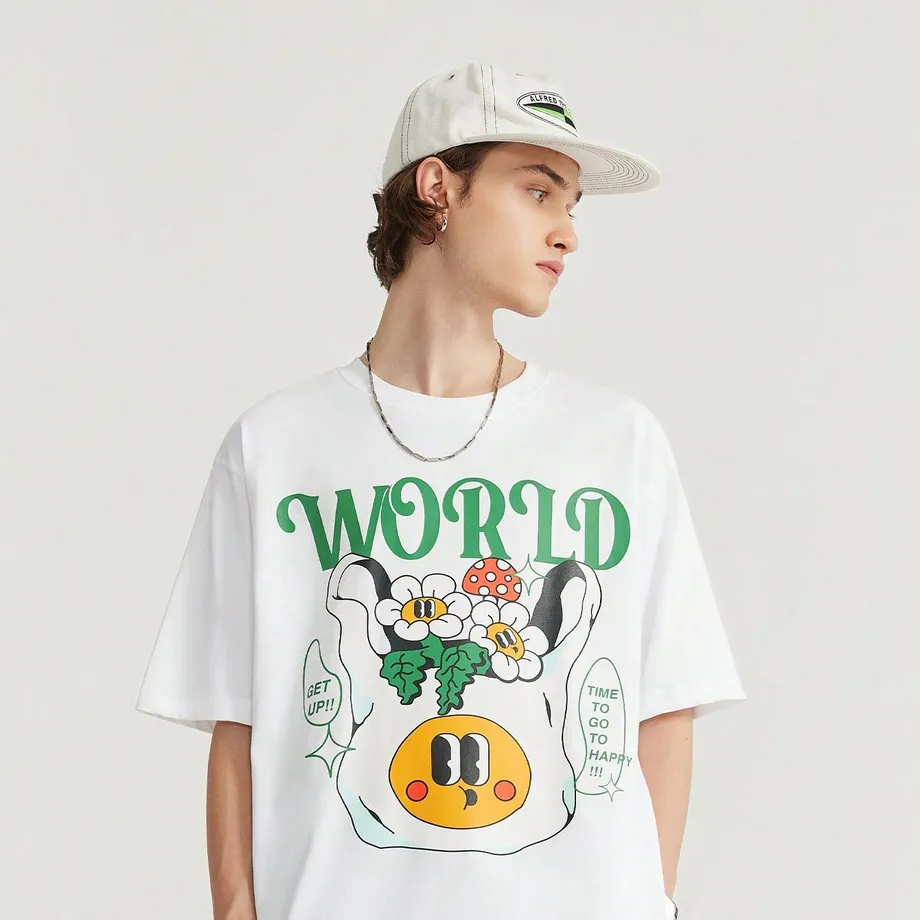 Unisex oversize tričko s krátkým rukávem a komiksovým potiskem Sunny World L White