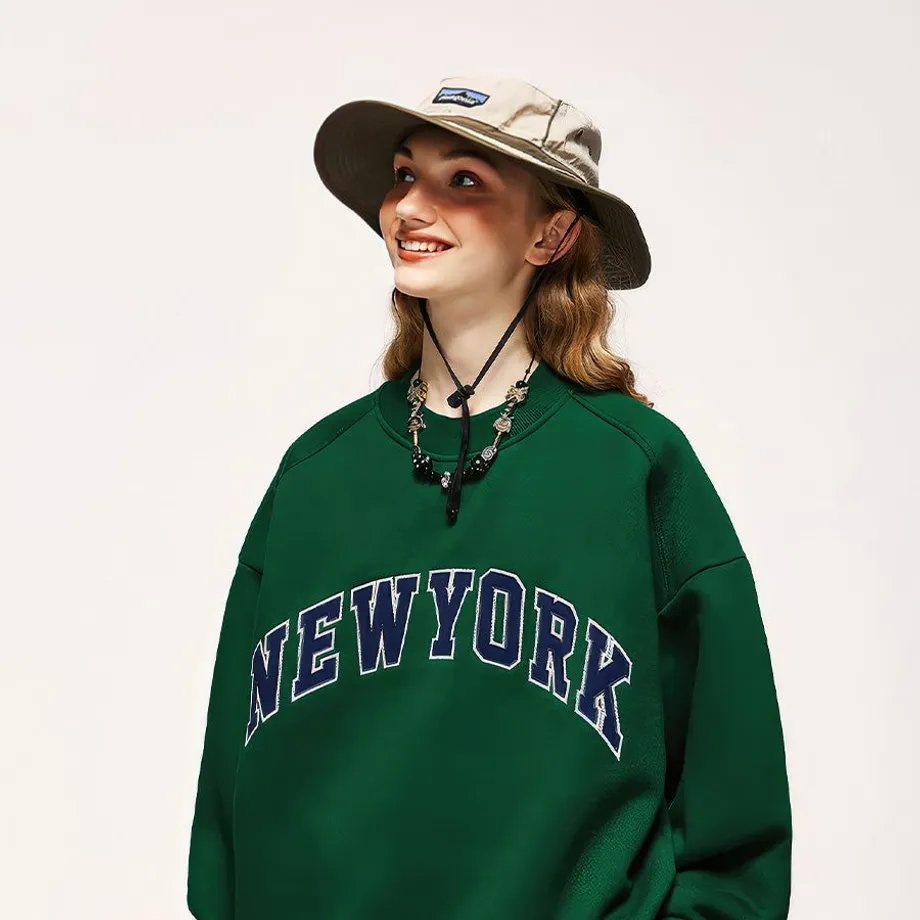 Unisex casual oversize mikina s výšivkou New York M Zelená