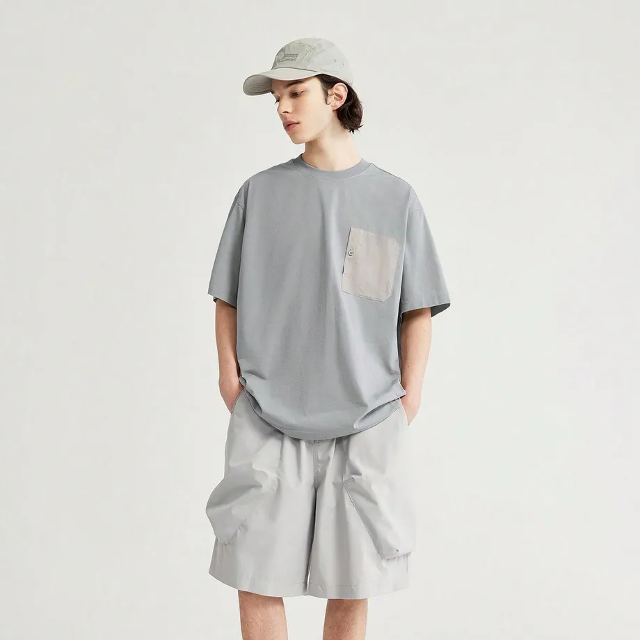 Unisex oversize tričko s kapsou a krátkým rukávem Asymmetrical M Grey