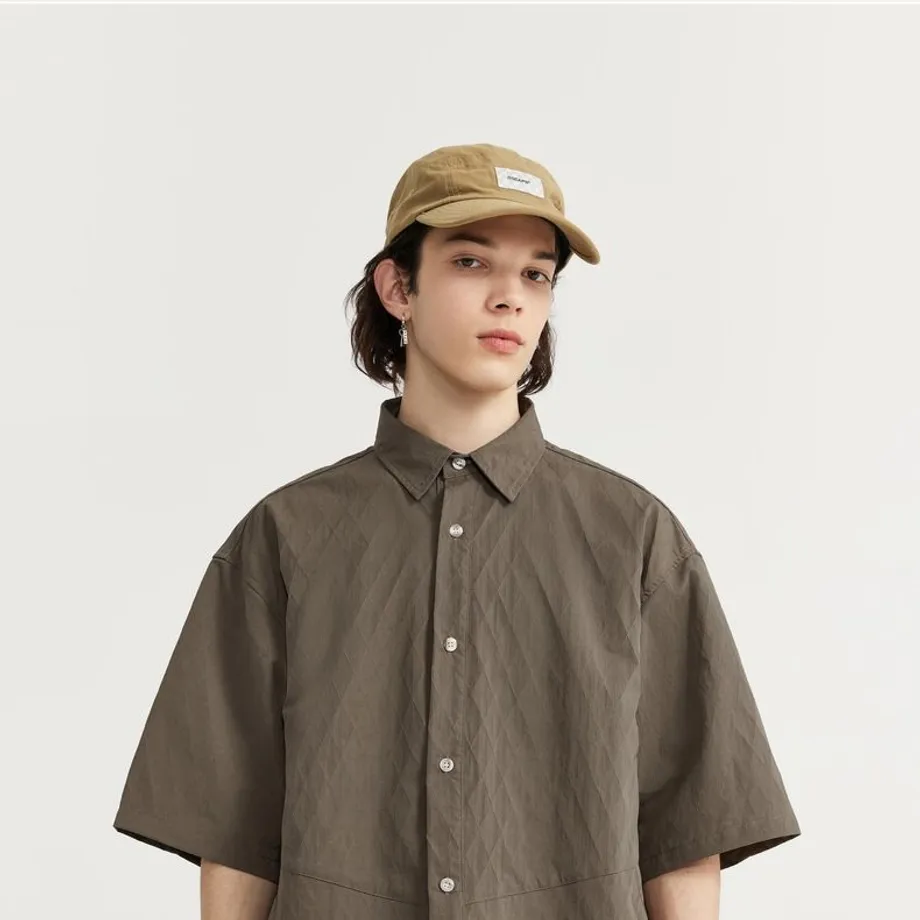 Unisex oversize košile s krátkým rukávem a kapsami Streetstyle L Brown