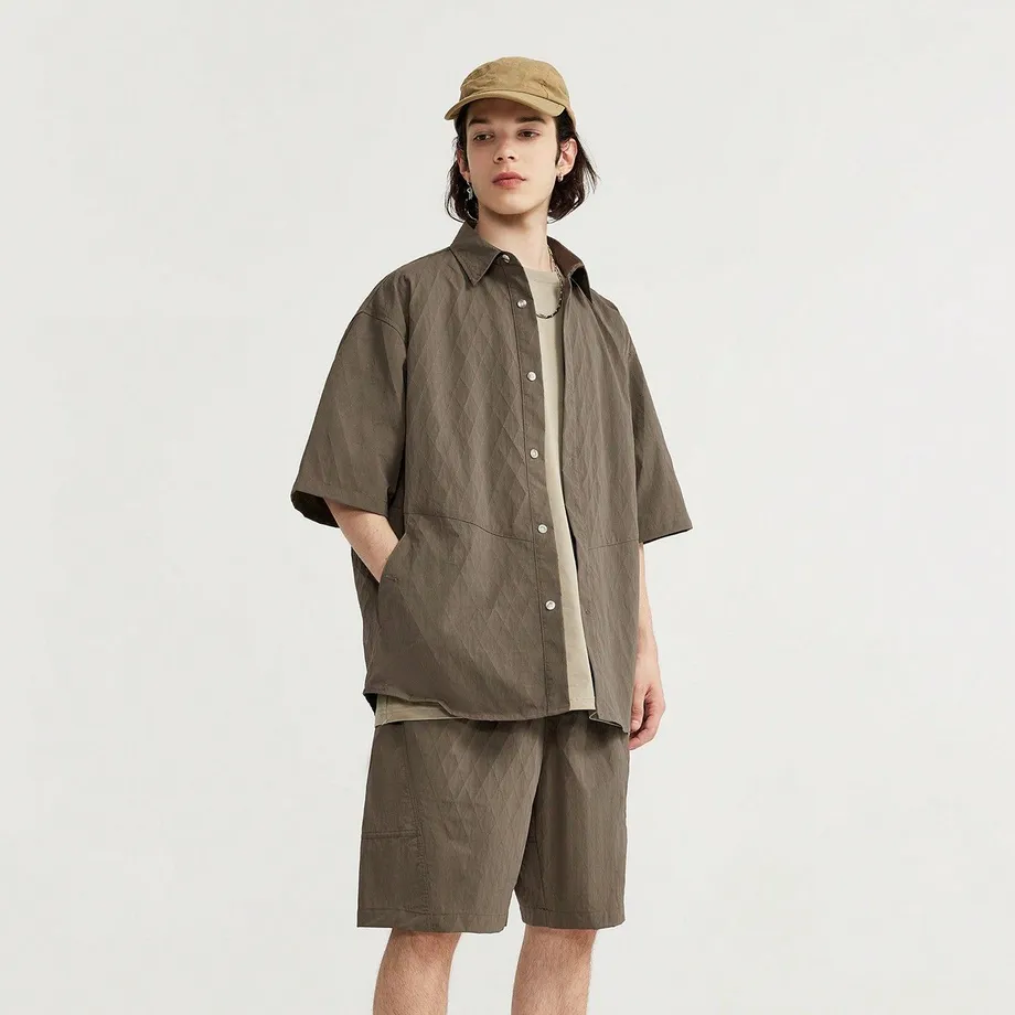 Unisex oversize košile s krátkým rukávem a kapsami Streetstyle M Brown