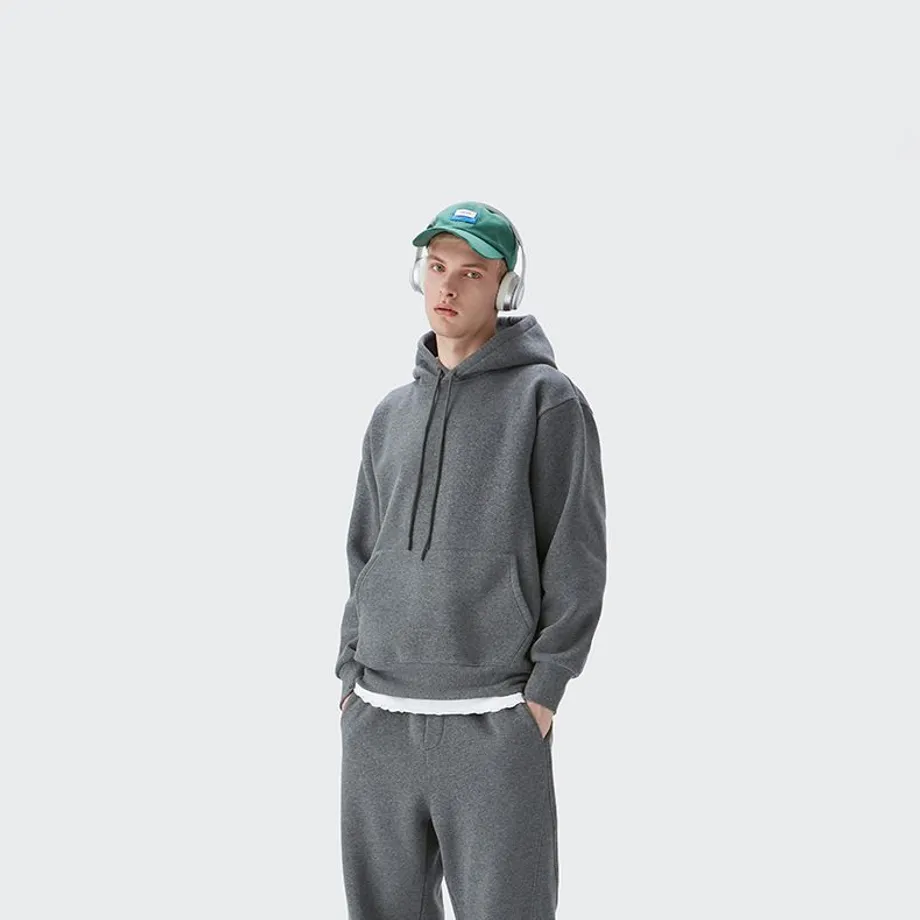 Unisex casual mikina s kapucí se stahovací šňůrkou a kapsou S Grey