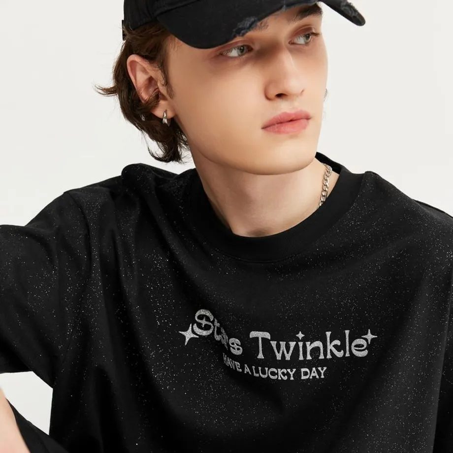 Unisex třpytivé tričko s krátkým rukávem a potiskem Stars Twinkle M