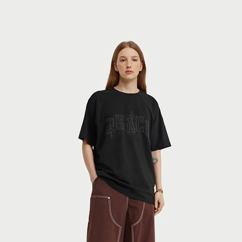 Unisex oversize tričko s krátkým rukávem a streetwear potiskem Peace M Black