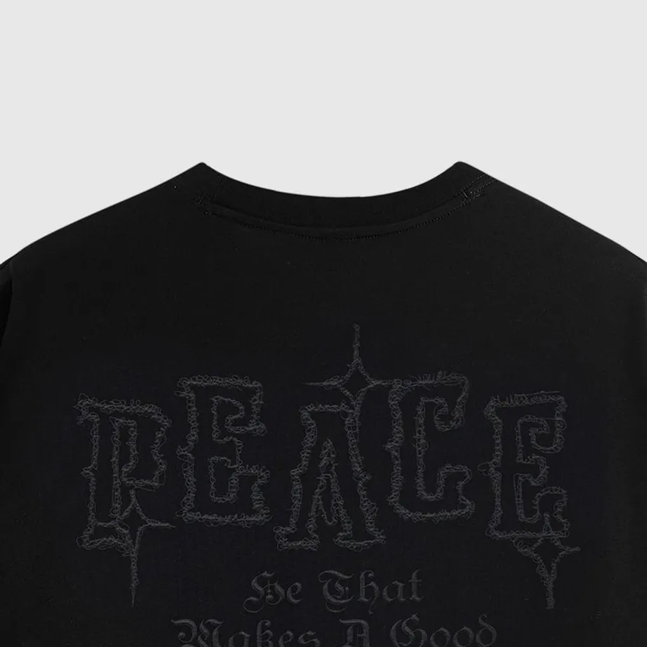 Unisex oversize tričko s krátkým rukávem a streetwear potiskem Peace M Black