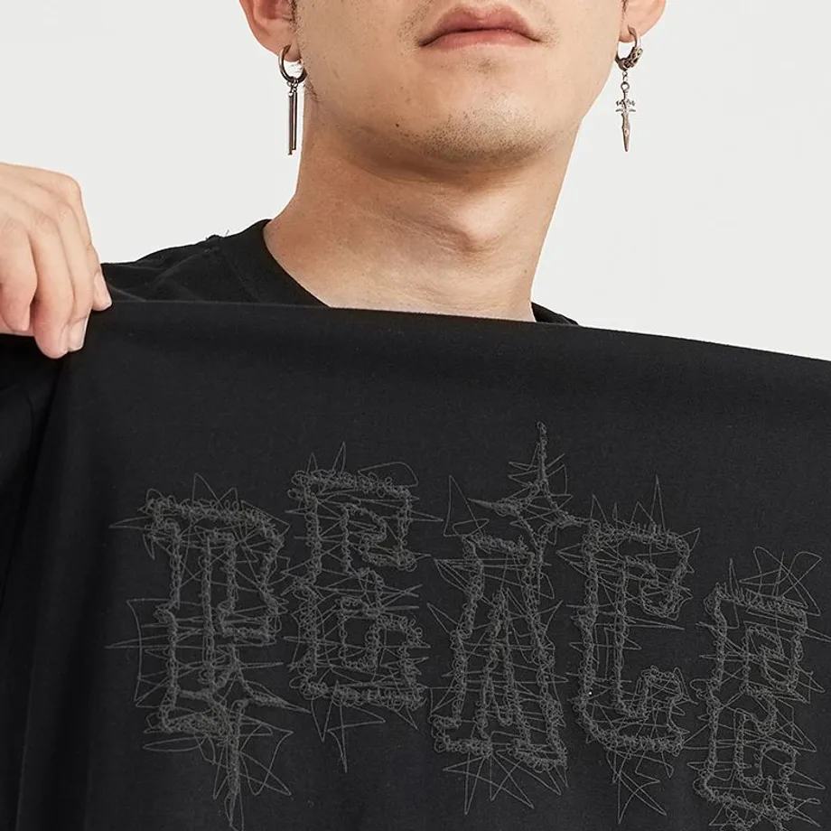 Unisex oversize tričko s krátkým rukávem a streetwear potiskem Peace M Black