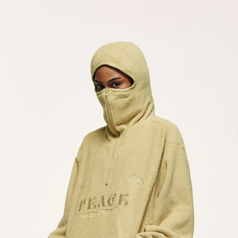 Unisex mikina s výšivkou dlouhým zipem a kapucí Peace M Beige