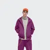 Unisex volná stylová jednobarevná mikina na zip s kapsami a kapucí 